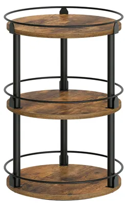 Produktbild von Dreistöckiges, drehbares Gewürzregal, kompakter Gewürzhalter mit Drehteller, für Arbeitsplatte oder Esstisch, Vintage-Braun und Schwarz