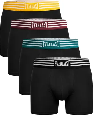 Produktbild von Everlast Herren Baumwoll Boxershorts Set - Bequeme Unterwäsche mit Elasthan, Perfekte Passform, Ohne Muster, Elastischer Bund, 4er Pack, Schwarz XXL