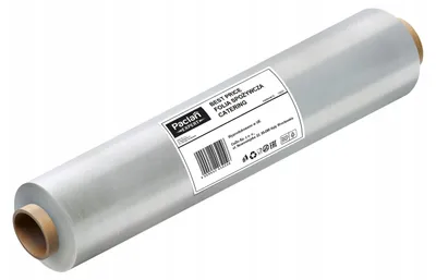 A roll of clear plastic food wrap on a cardboard tube.