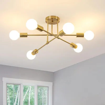 Zdjęcie produktu dla Elegancki, 6-ramienny, vintage żyrandol Sputnik, lampa sufitowa w stylu retro, gwint E27, kolor złoty