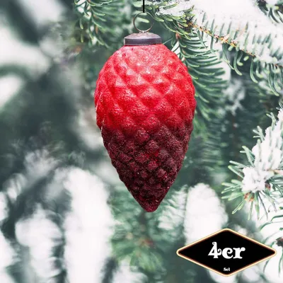 Produktbild von Christbaumkugelset in Zapfen-Form, 4er Set |Glas, Rot, Struktur | H17,0xB9,5cm