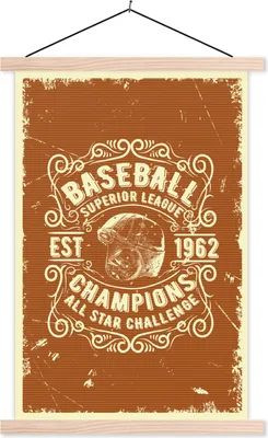 Produktbild von MuchoWow® Textilposter Jahrgang - Baseball - Braun 120x180 cm mit holzfarbenen Rahmen - Textil-Plakat