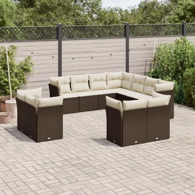 Image de vidaXL Ensemble de salon de jardin 11 pièces avec coussins Marron Poly rotin