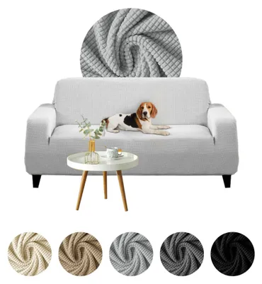 Produktbild von Elastischer Jacquard-Bezug für 3-Sitzer Sofa, Couch oder Schlafsofa in Hellgrau – Schonbezug