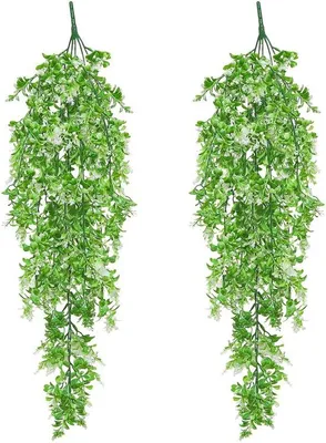 Image de Lot de 2 plantes suspendues artificielles, en plastique, blanches, 70 cm