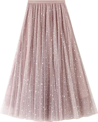 Produktbild von ASKSA Damen Glitzer Tuellrock Lang Tuell Faltenrock Petticoat Unterrock High Waist A-Linie Maxi Plisseerock Faschingskostueme Rock fuer Halloween Fasching Party,Rosa