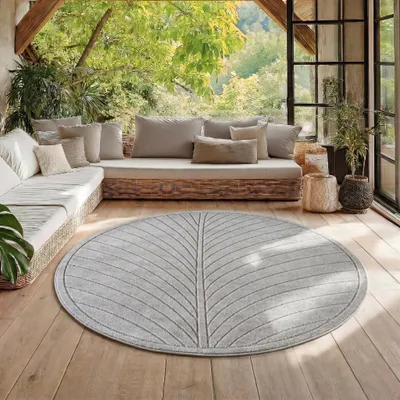 Produktbild von Homebyhome Outdoor Teppich, Modern Boho Design, 3D Effekt, Robust und UV-Beständig, ideal für Terrasse Wohnzimmer & Küche, Grösse: 80 cm Rund