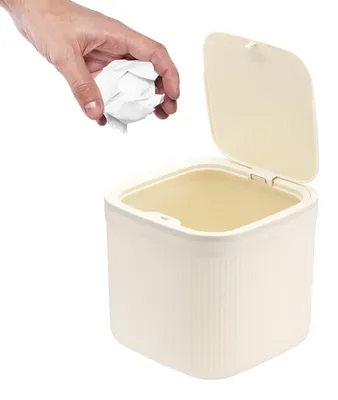 Mini-Tischabfalleimer mit Deckel, 14,7 cm, PP, Creme