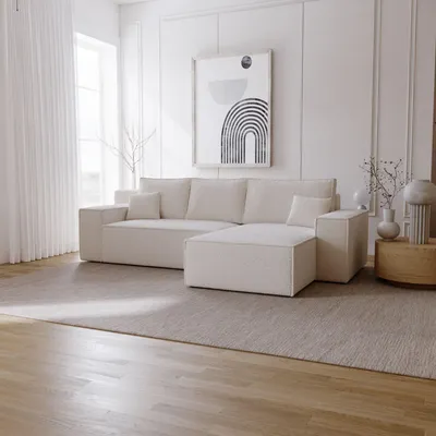 Produktbild von Ecksofa mit Schlaffunktion Bergamo L - Sofa 275 cm mit Bettkasten - Rechts, Ecksofa L-Form, Schlafsofa Creme (Anthology 1)
