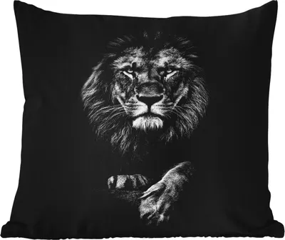 Produktbild von MuchoWow® Outdoor Kissen - Löwe - Tiere - Schwarz - Weiß - 60x60 cm - Wetterfest - Lounge Kissen - Dekoration - Schlaf Kissen