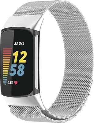 Image de Pour Fitbit Charge 6 / 5 Bracelet en maille d'acier métallique avec fermeture magnétique Argent