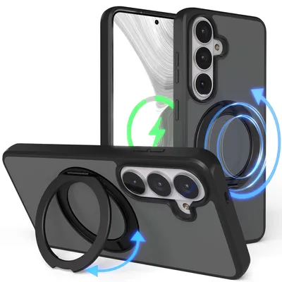 Produktbild von EAZY CASE - MagSafe Handyhülle für Samsung Galaxy S26, Ring zum Aufstellen, 360° drehbar, Magsafe Silikonhülle zum Aufstellen, stoßfest Cover in Schwarz