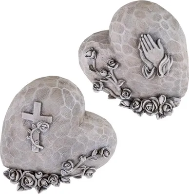 Produktbild von Grabschmuck Herzen 2 Grabherzen Kreuz & betenden Hände