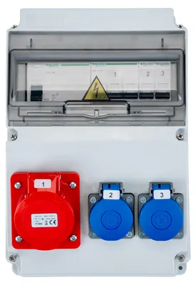 Produktbild von LUMILED Baustromverteiler mit LS+FI, 1x CEE 16A 5-polig 400V, 2x Schuko 230V, Wandverteiler IP65 mit IP44 Steckdosen, IK08, für Baustelle, Werkstatt und Garage