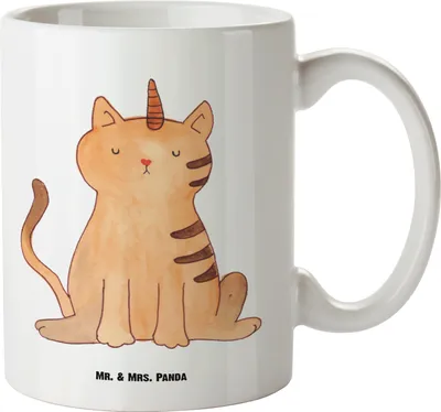 Produktbild von Mr. & Mrs. Panda Riesenkaffeetasse Einhorn Katze - Weiß - Geschenk, Große Tasse Mit Henkel, Glitzer, Teetasse, Mieze, Keramiktasse, Regenbogen, Jumbo, Unicorn, steingut