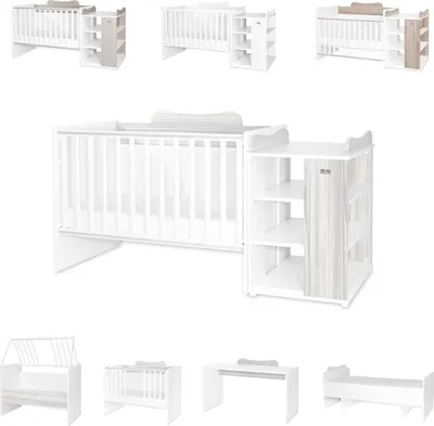 Produktbild von Lorelli Babybett Multi, Jugendbett, Schreibtisch, Wickeltisch, mehrfach umbaubar grau