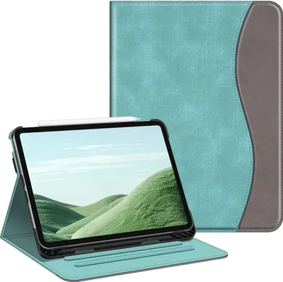 Produktbild von Fintie Hülle für iPad Pro 11 Zoll (M5/M4) 2025/2024 mit Stifthalter, Multi-Winkel Betrachtung Folio Stand Schutzhülle Case mit Dokumentschlitze, Jeansoptik Türkis