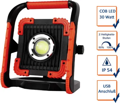 Produktbild von REV LED Akku Arbeitsleuchte Fluter Power Flood Schwarz Rot IP54 30W 3000lm kaltweiß Powerbank