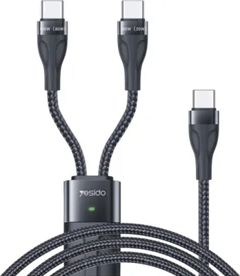 Immagine prodotto di Cavo di ricarica rapida Yesido da USB-C a doppio USB-C 100 W, 1,4 m - Nero
