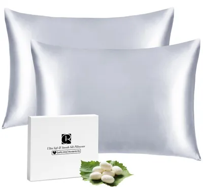 Immagine prodotto di Cuscino in seta, 40x80 cm, confezione da 2, color argento-grigio, ideale per capelli e pelle