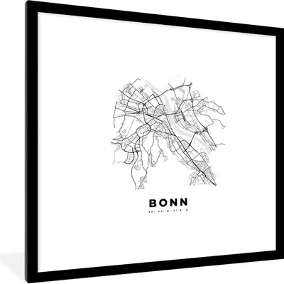 Produktbild von MuchoWow® Gerahmtes Poster Stadtplan - Deutschland - Schwarz und weiß - Bonn - Karte 40x40 cm - Poster mit Schwarzem Bilderrahmen Wandposter Rahmen Foto Bilder - Poster - Plakat im Rahmen