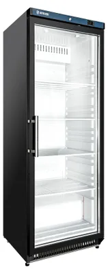 Produktbild von Lagerkühlschrank ECO 400 mit Glastür, Innenraum aus Kunststoff, schwarz
