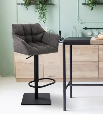 Produktbild von 2er Set Barhocker SIHAR - Stoff Titangrau 64x45x88 cm Schwarz | Barstuhl Höhenverstellbar Mit Lehne Drehbar Tresenhocker Tresenstuhl Kneipenhocker