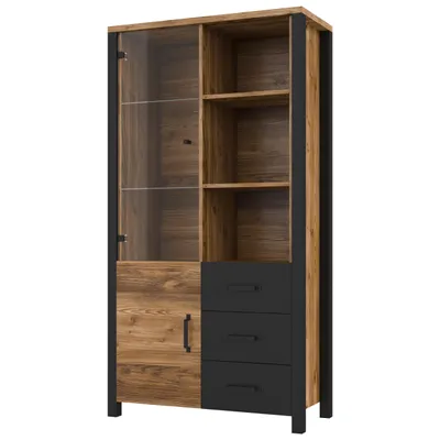 Produktbild von Masseno Vitrinenschrank OLIVIERO 191 x 101 cm Modern Wohnzimmer Vitrine mit Tür Braun / Braun