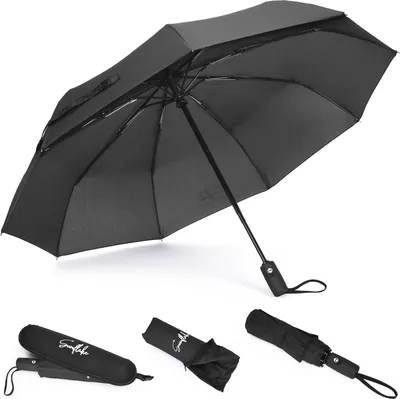 Produktbild von Sunflake® Regenschirm sturmfest bis 140 km/h - inkl. Schirm-Tasche & Reise-Etui - Taschenschirm mit Auf-Zu-Automatik, klein, leicht & kompakt, Schwarz