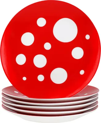 Immagine prodotto di Set di 6 piatti da torta in porcellana Pula a pois rossi 6 pers piatti da dessert colazione a pois