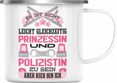 Produktbild von Trendation - Polizistin Geschenk Emaille Tasse mit Spruch Geschenke Polizei Frauen Lustig Blaulichtmilieu (Silber)