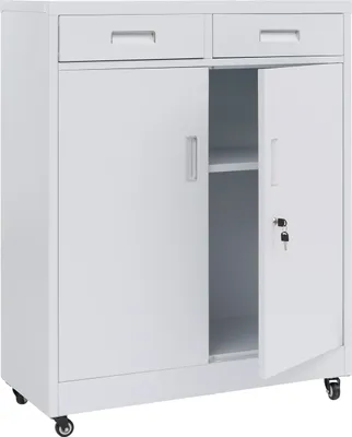 Immagine prodotto di Armadio per archiviazione HWC-O89, armadio per ufficio in acciaio, ruote, cassetti con serratura in metallo 116x90x40cm ~ bianco
