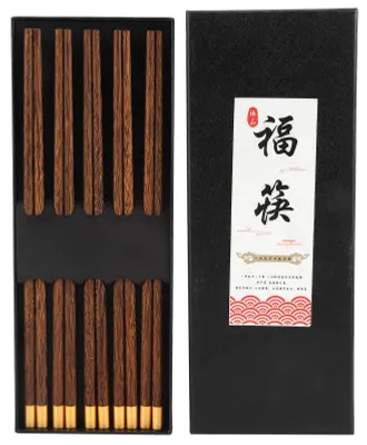 Image de Lot de 5 paires de baguettes en bois de style chinois, vaisselle artisanale sûre, cadeau pour les amis de la famille, wengé