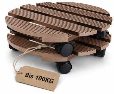 Produktbild von YARDIN 2 Stück WPC Pflanzenroller 30x30 cm Rund Braun Blumentopfroller 360° Lenkrollen Blumentopfuntersetzer Garten Terrasse Balkon Gartenzubehör, KI-generiertes Bild