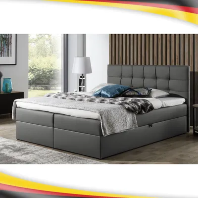Produktbild von Boxspringbett Doppelbett LEO   140x200cm Bett mit Bonellmatratze, Kunstleder, Bettkasten  (Grau)