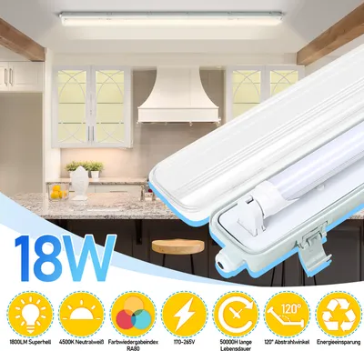 Produktbild von Clanmacy LED Feuchtraumleuchte Wannenleuchte 120cm 1 x 18W T8 Röhre Neutralweiß 4500K IP65