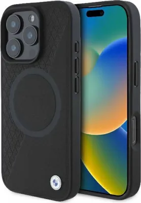 Produktbild von Etui Bmw Signatur Leder halb strukturiert & Kreis Magsafe Na Iphone 16 Pro - Czarne