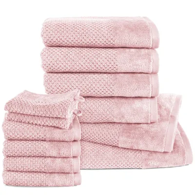 Produktbild von Pure Label 12.TLG Handtücher Set aus Baumwolle - 2x Badetuch 70x140 cm 4x Handtuch 50x100 cm 4x Gästetuch 30x50 cm 2x Waschlappen 16x21 cm, Rosa