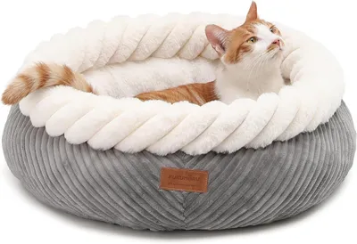 Productafbeelding van Kattenbed - wasbaar kattenmandje met verhoogde rand - 55 x 55 x 21 cm - corduroy - antislip - grijs