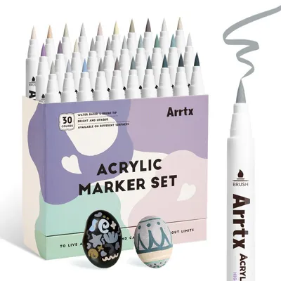 Produktbild von Acrylfarbmarker Set 30 Grautöne Pinselspitze für Steine Glas Holz Stoff DIY