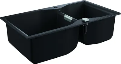 Produktbild von GROHE K700, Aufsatzwanne, Rechteckig, Quarzkomposit, Schwarz, 2 Becken, 465 x 443 mm