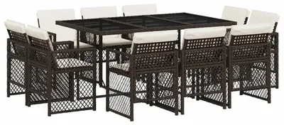 Immagine prodotto di vidaXL set da pranzo da giardino a 11 pezzi con cuscini in polirattan marrone