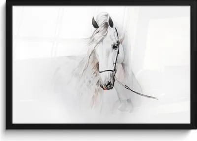 Produktbild von MuchoWow® MuchoWow® Gerahmtes Poster Pferd - Aquarell - Tiere - Weiß 60x40 cm - Poster mit zchwarzem Bilderrahmen - Printing - Wanddeko Schlafzimmer