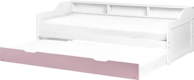 Produktbild von BELIANI Tagesbett Weiß u. Rosa Kiefernholz mit Lattenrost 90x200 cm 3 Regale Ausziehbett für 2 Personen Modern Gästezimmer Kinderzmmer Jugendzimmer