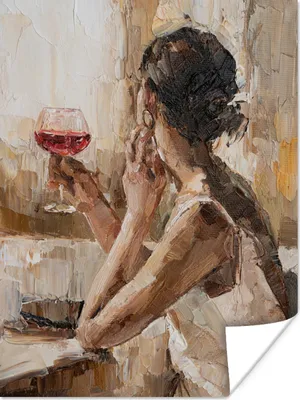 Produktbild von MuchoWow® Poster Gemälde - Ölfarbe - Frau - Wein 60x80 cm - Schlafzimmer Dekoration