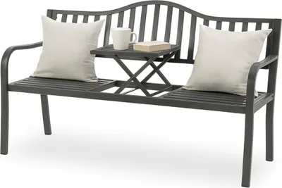 Obrázok produktu pre Záhradná lavica Relaxdays so sklopným stolíkom, 3-miestna, oceľová, záhradná lavica, VxŠxH: 90 x 150 x 57,5 cm, antracitová