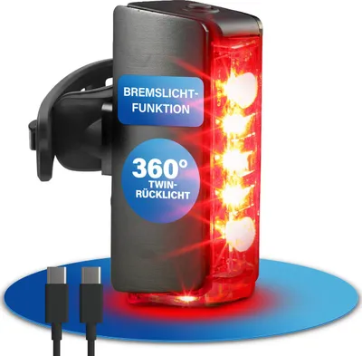 Image de FISCHER 50761 FISCHER Feu arrière de vélo à LED et à accu PLUS TWIN STOP