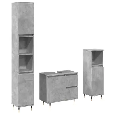 Produktbild von vidaXL 3-tlg. Badmöbel-Set Betongrau Holzwerkstoff