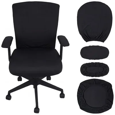 Produktbild von Gaming-Stuhlbezug mit Armlehnenbezügen, Sitz- und Rückenlehnenbezug, Computerstuhlbezug, elastischer Bezug für Drehstühle, Bürostuhlbezug (schwarz)