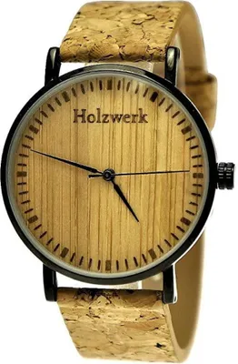 Produktbild von Holzwerk KLAARST flache Damen, Herren Kork & Edelstahl Holz Uhr, beige, schwarz